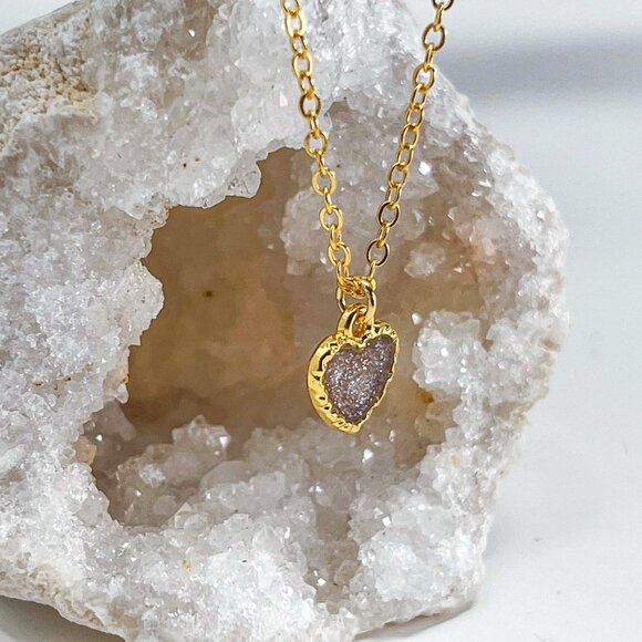 3/$20 14k Gold Bronze Glitter Resin Heart Handmade Charm Pendant Necklace - Picture 4 of 7